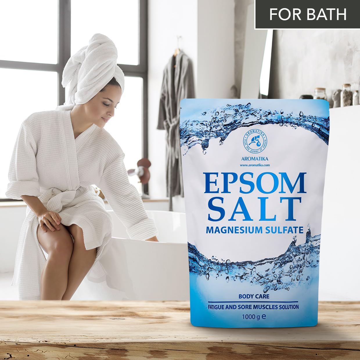 Epsom Salt Bath 1kg (35 oz) – 100% Pure Magnesium Sulphate – Relaxing & Detoxifying – Body Care & Better Sleep