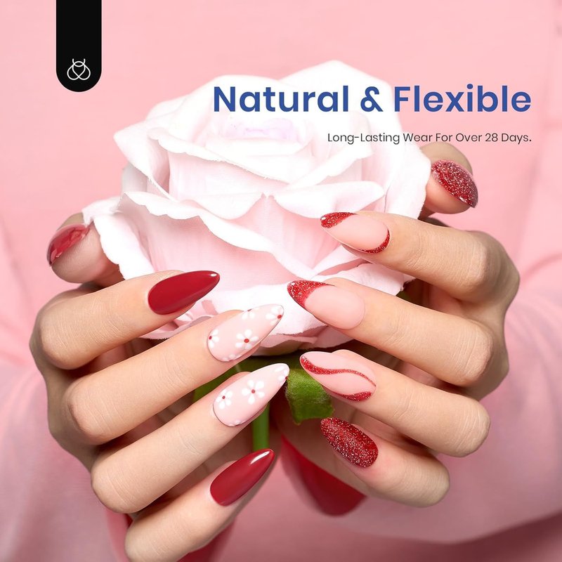 Beetles Gel Nail Kit Etch-X, Almond Medium, 500pcs 12 Sizes, with 9 in 1 Glue Mini Nail Lamp, Pre-Etched Half Matte Easy Extension Set for Home DIY Salon Manicure Art