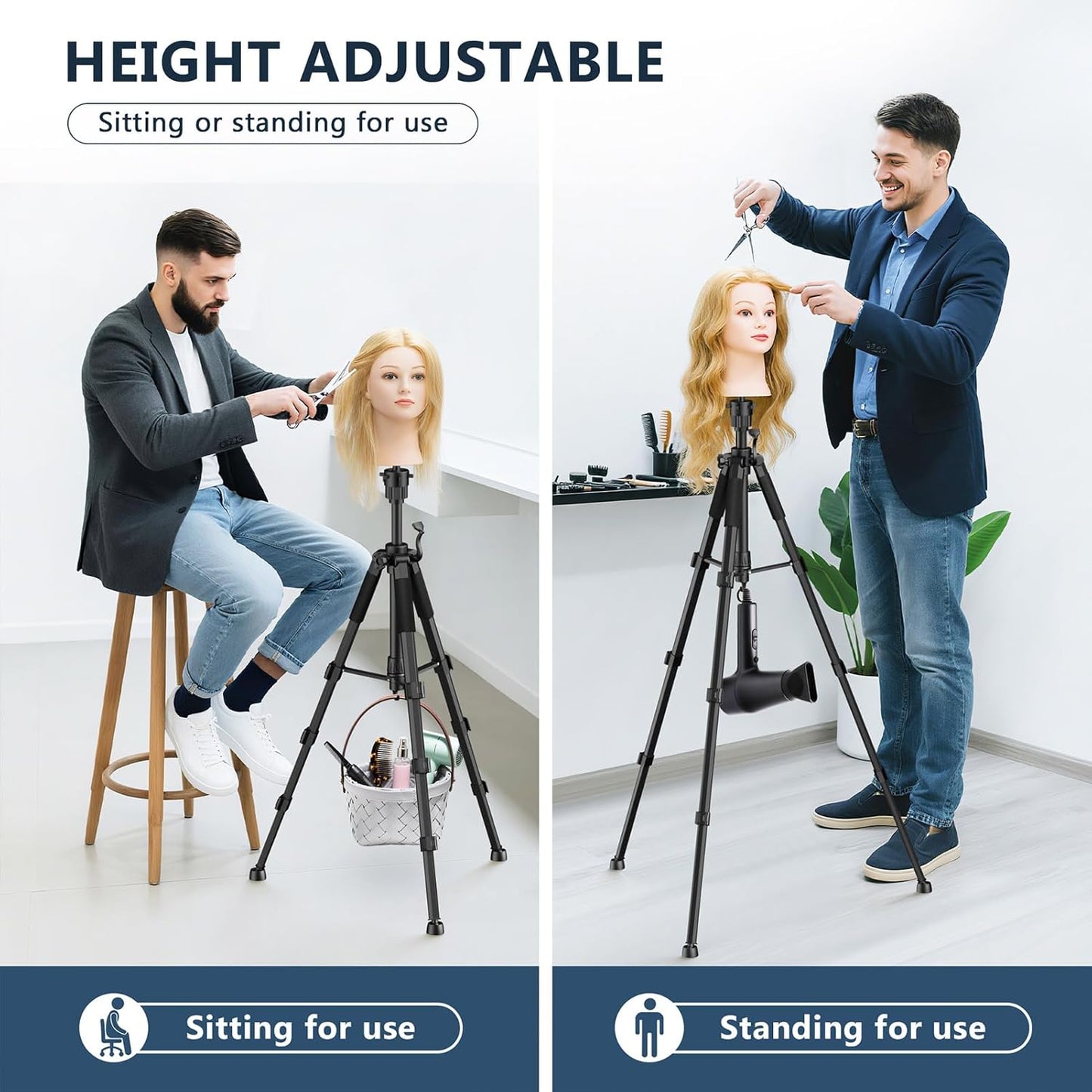 Adjustable Wig Stand Tripod - 54 Inch Heavy Duty Mannequin Head Stand with Non-Slip Base for Cosmetology