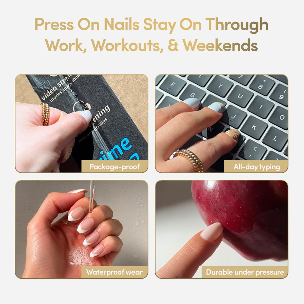 Glamnetic Press On Nails - Short Almond Fake Nails | Tortoiseshell French Tip Nails, Salon Quality Press On Nails Kit with Glue | Killazilla - 30 Nail Set in 15 Sizes