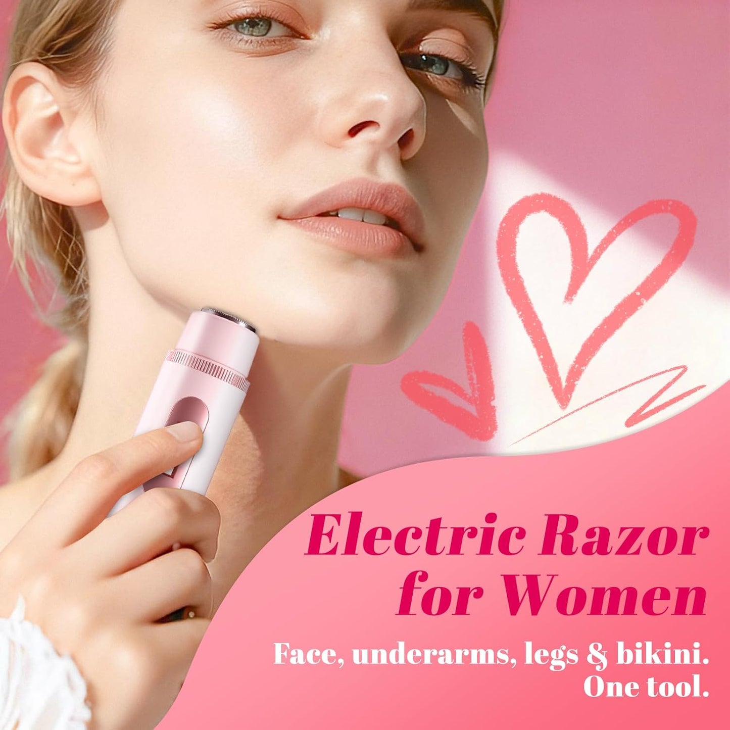 Bikini Trimmer for Women - Waterproof Electric Razor for Sensitive Areas | USB-C Rechargeable, Petal Pink with LED
