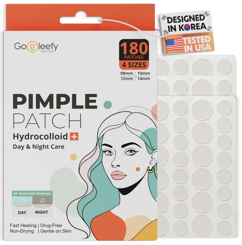 GoGleefy Pimple Patches for Face – Day & Night Acne Patches for Fast Healing, Skin Clarity – Invisible Hydrocolloid Patches, Waterproof Spot Treatment – All Skin Types Zit Patches of 60/120/180