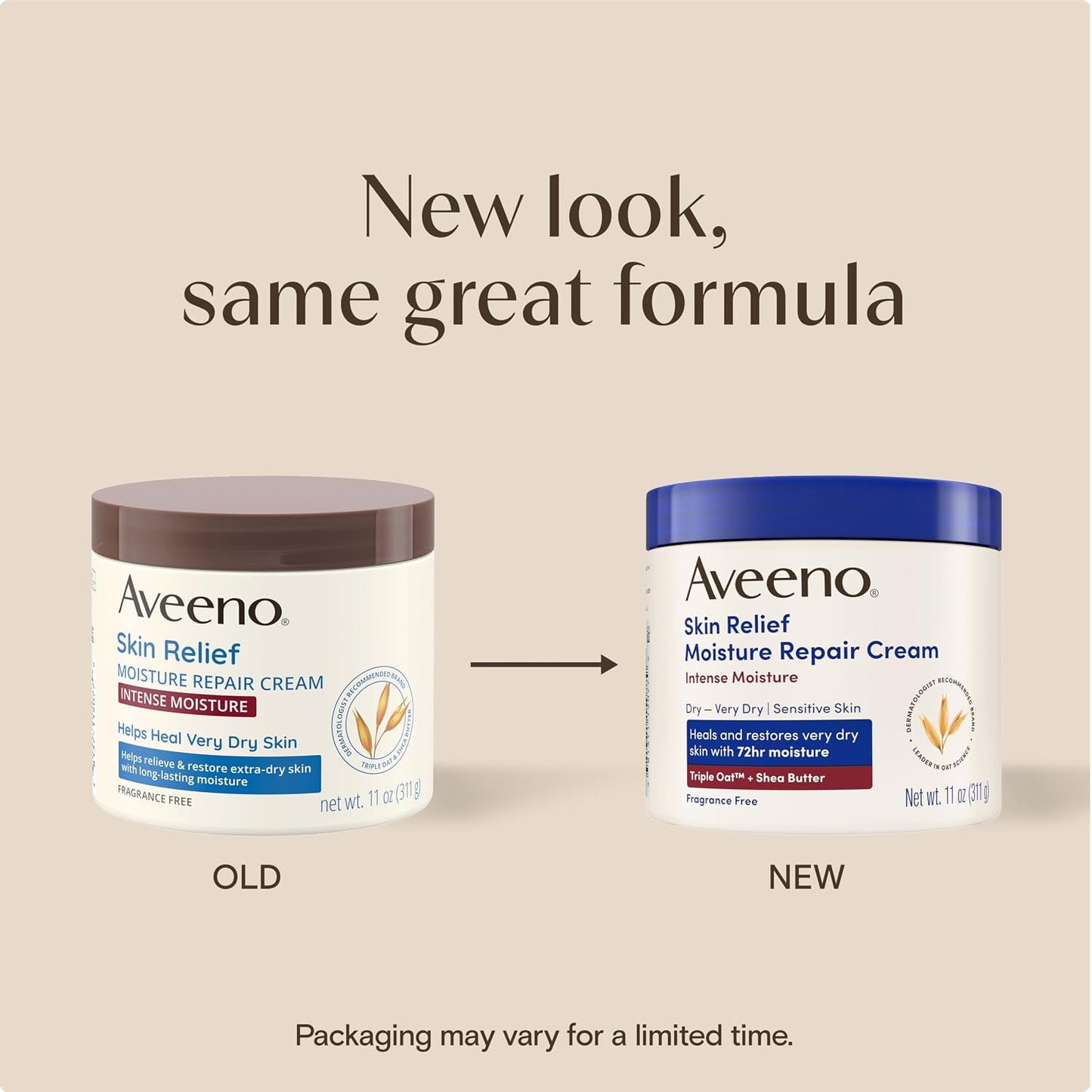 Aveeno Skin Relief Intense Moisture Repair Body Cream with Triple Oat & Shea Butter Formula, Helps Relieve & Restore Extra-Dry Skin with Long-Lasting Moisture, Fragrance-Free, 11 oz