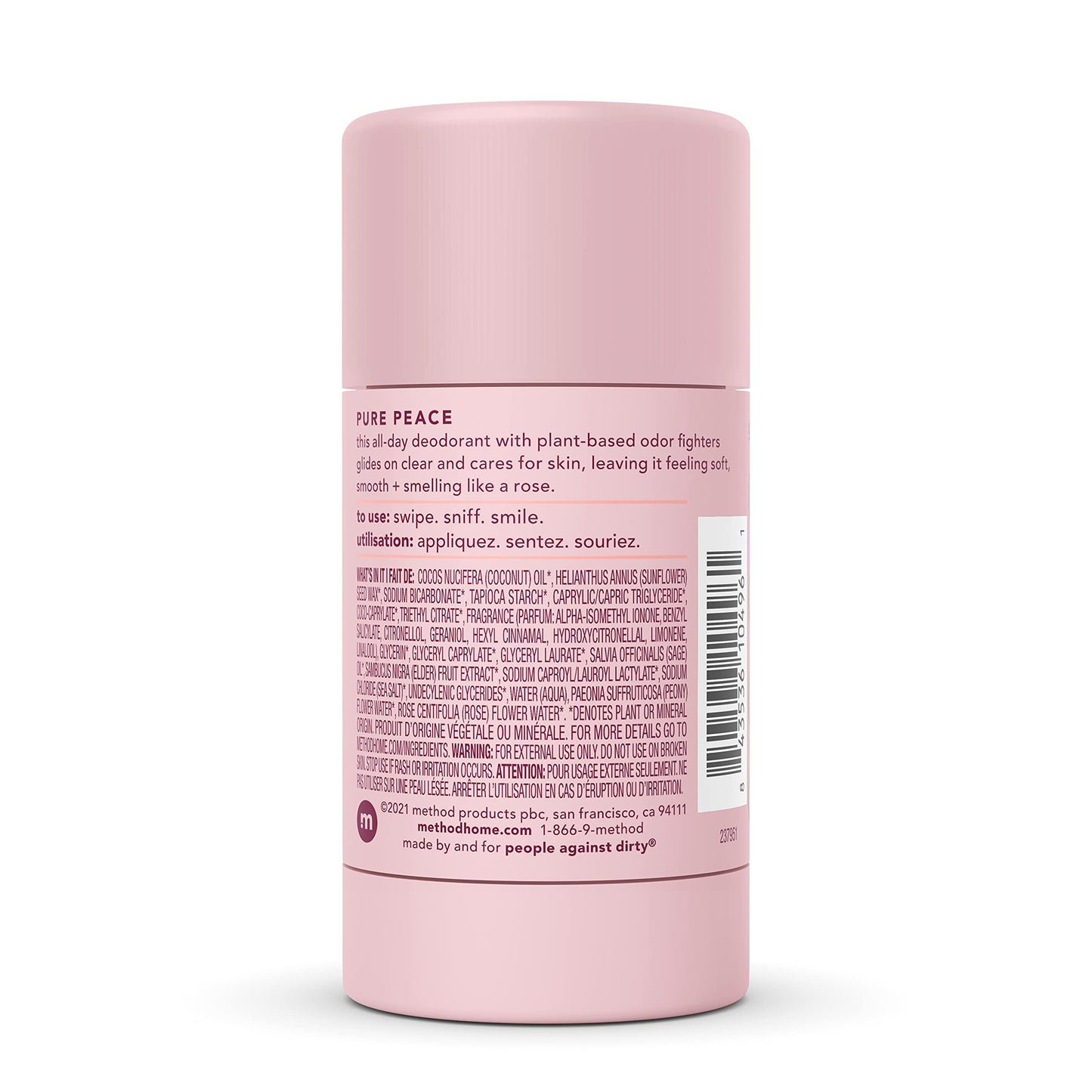 Method Deodorant, Pure Peace, Aluminum Free, 12 Hour Protection, 2.65 oz (Pack of 5)
