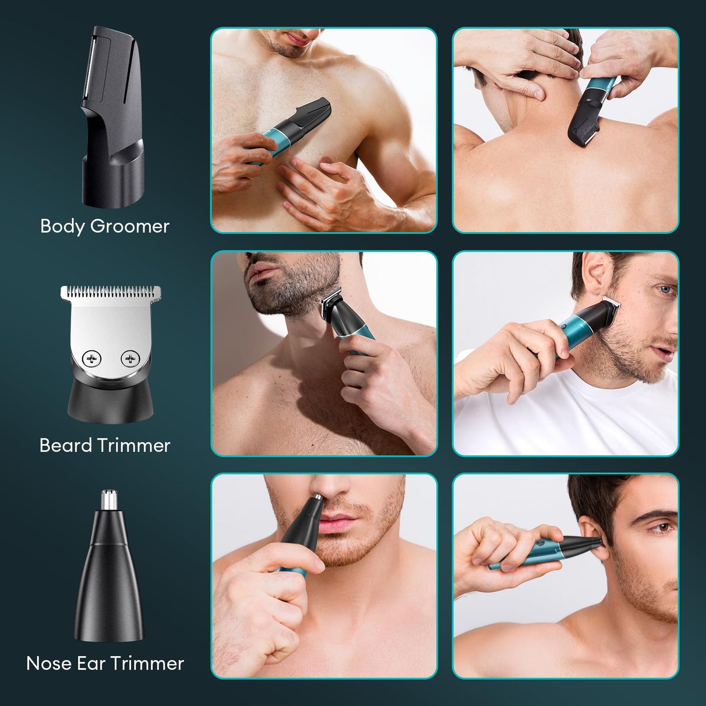 kensen Body Hair Trimmer for Men - Manscape 3-in-1 Beard Trimmer for Men, Men's Groin & Pubic Hair Trimmer IPX6 Waterproof Wet/Dry Electric Razor for Mens Cordless Hair Clippers for Mens Shaver -Green