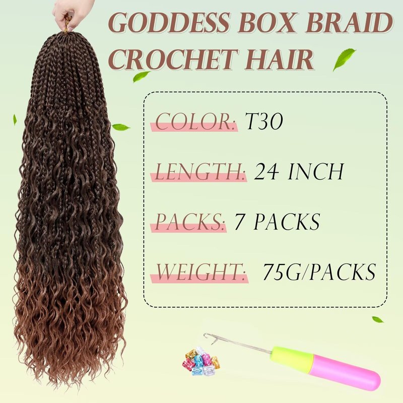 Miuric Goddess Box Braids Crochet Hair for Black Women 24 Inch 7 Packs Boho Crochet Box Braids With Curly Ends Pre Looped Bohomian Synthetic crochet Braiding Hair Extensions 1b/30