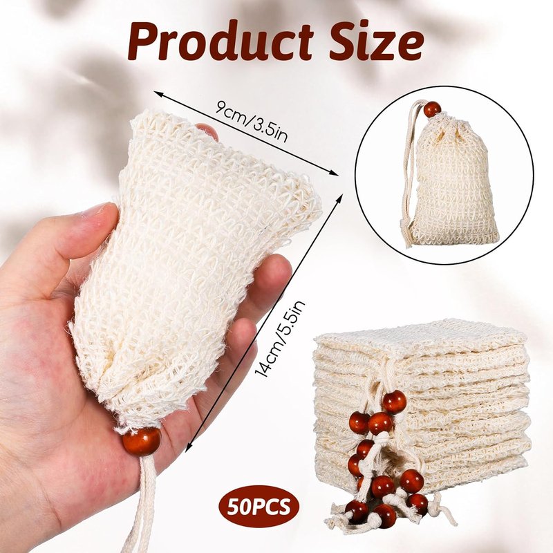 Natural Cotton Soap Saver Bags - 50 Pcs Exfoliating Mesh Pouches for Handmade Soaps | 5.5 × 3.5 Inch