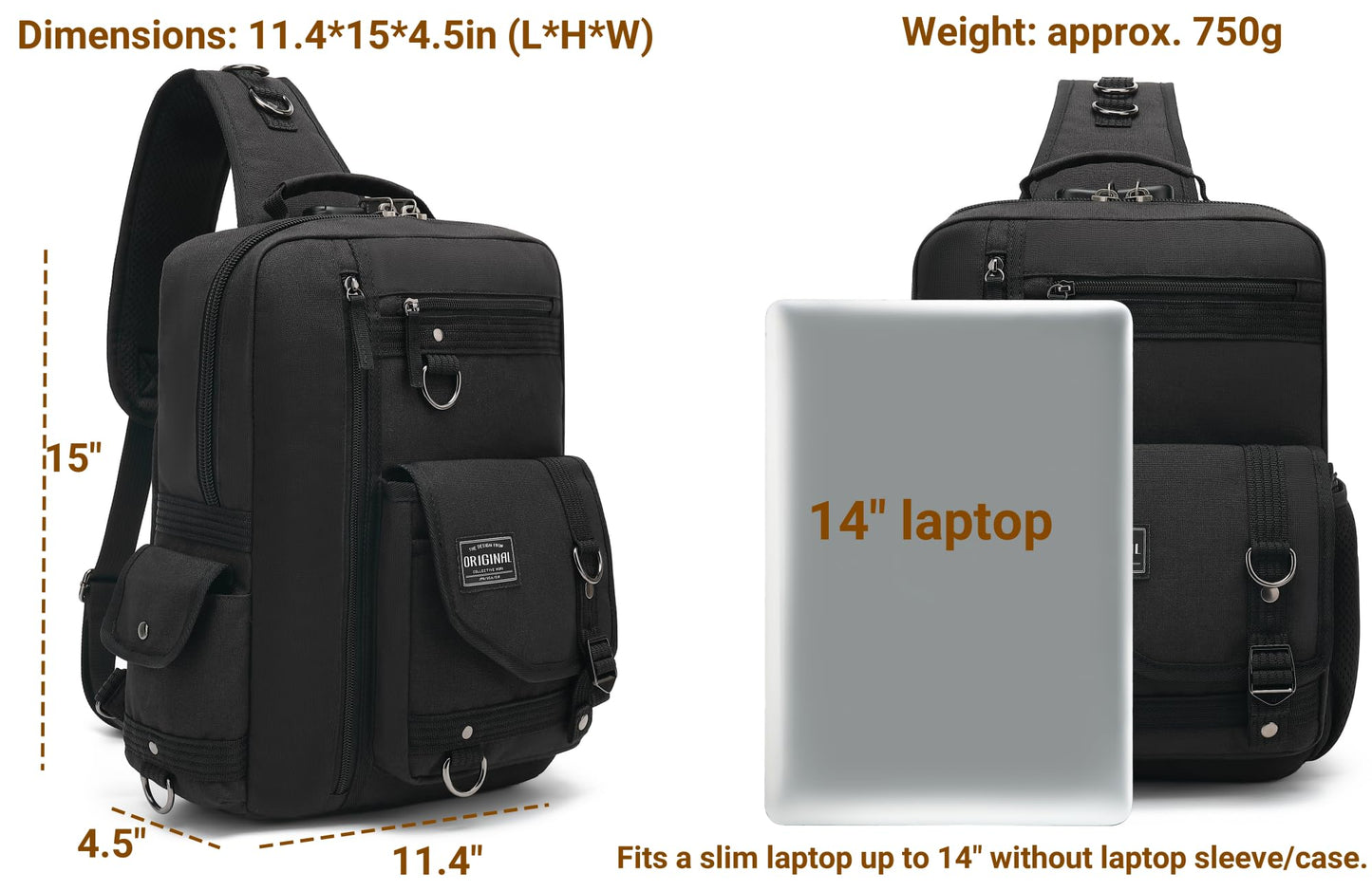 Leaper Messenger Bag Outdoor Cross Body Bag Sling Bag Shoulder Bag With USB Black