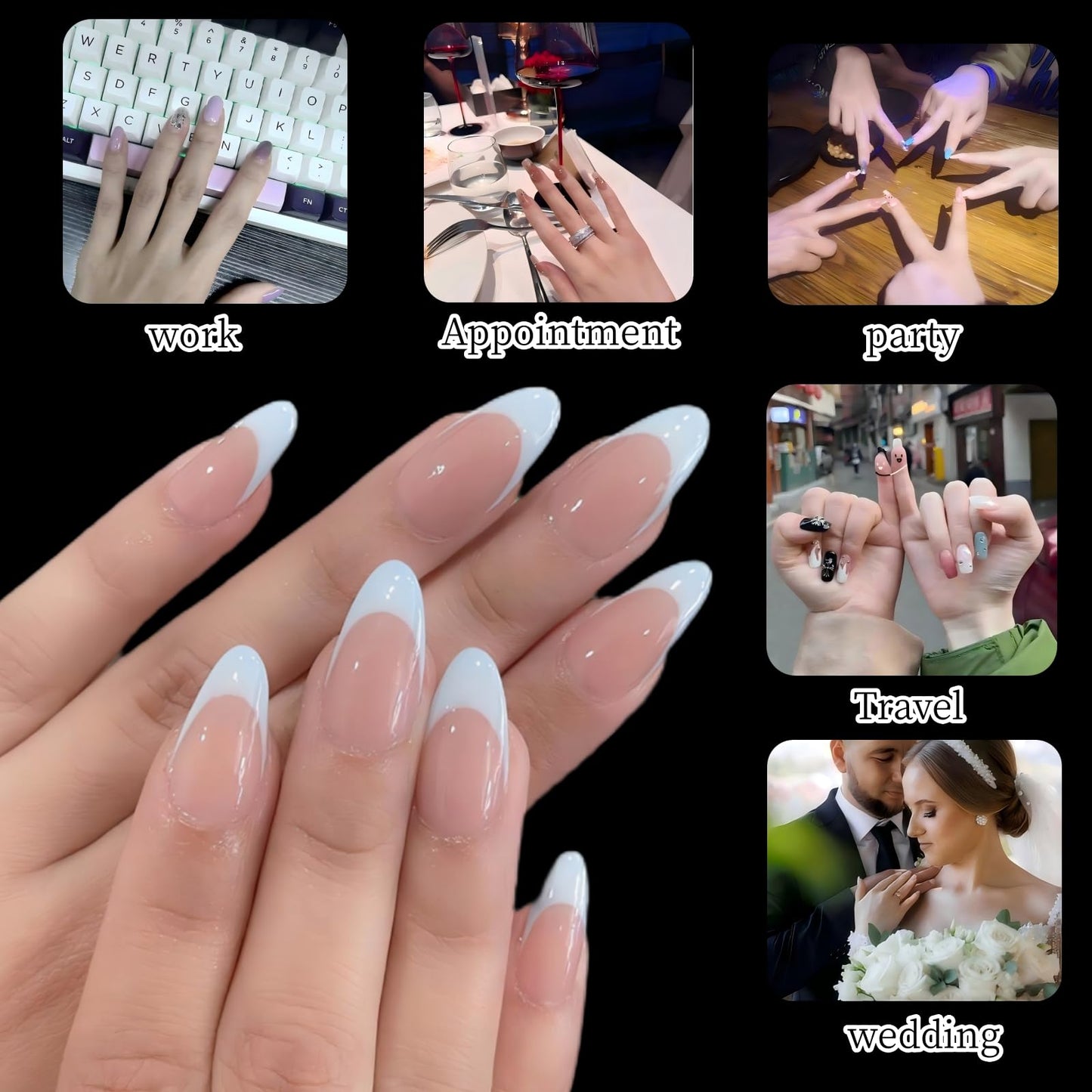 1000Pcs Soft Gel Nail Tips Clear Almond and Square Medium Nails Set