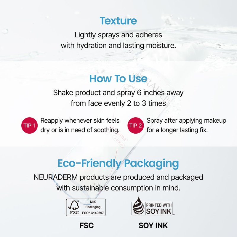 NEURADERM Calming Mist, Soothing Hydrating Facial Spray Makeup Fixer for All Skin Types with Ceramide to Restore Skin Barrier and Reduce Puffiness (100ml, 3.38 fl.oz)