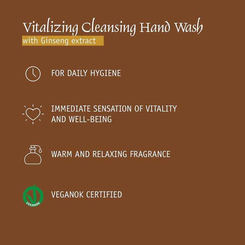 Vitalising Hand Wash with Ginseng Extract - Moisturizing Vegan Liquid Soap | 3 x 12.85 Fl. Oz