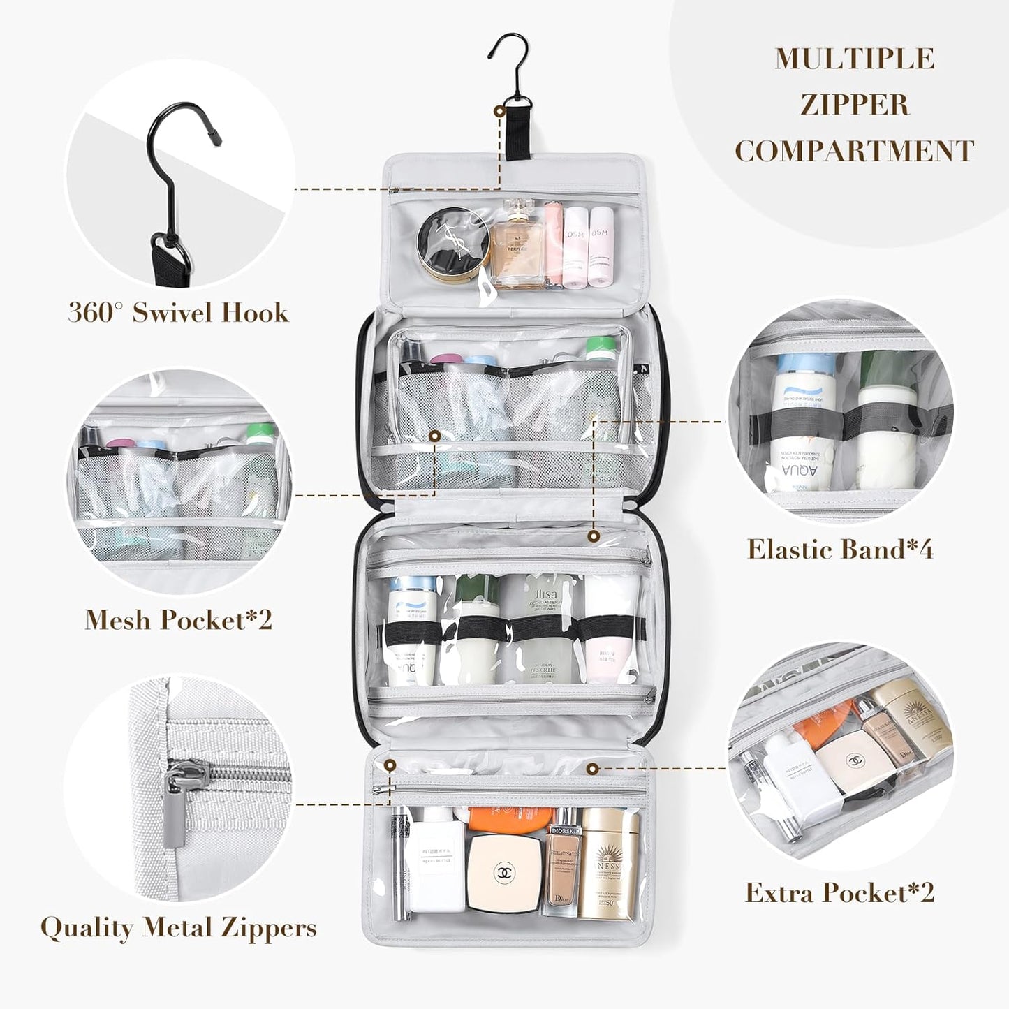 Travel Toiletry Bag - Water-Resistant Makeup Organizer with Jewelry Compartment | Black
