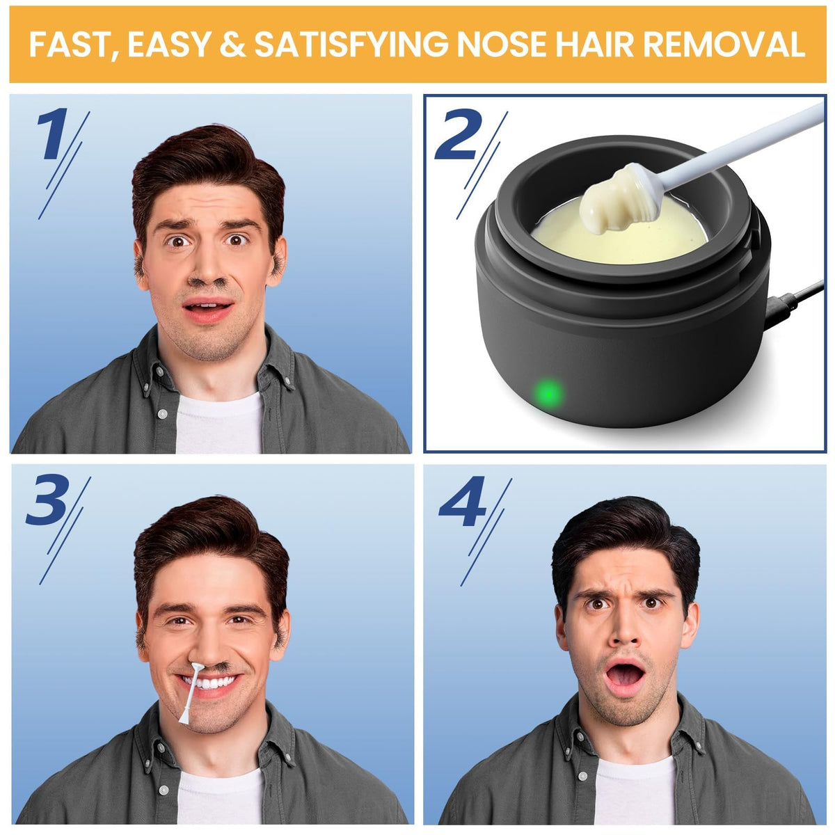 SUERBEATY Nose Wax Kit Men, Nose Hair Wax Kit with 100 g Nose Wax, Use 20 Times, Nose and Ear Hair Removal Kit For Men, USB Fast Heat, Constant Temperature, Multi-Accessories, Travel Use, Light Black