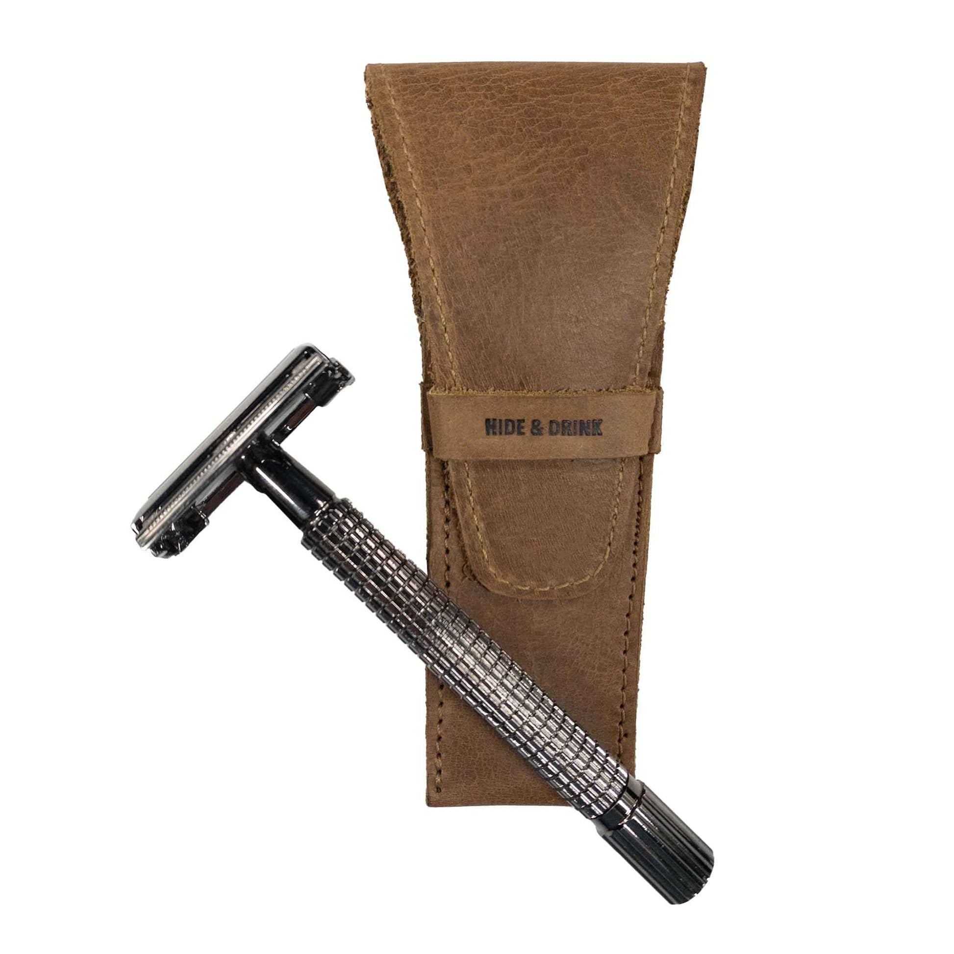 Hide & Drink, Leather Safety Razor Case, Shaving Accessories, Personal Care Essentials, Handmade Includes 101 Year Warranty (Single Malt Mahogany)
