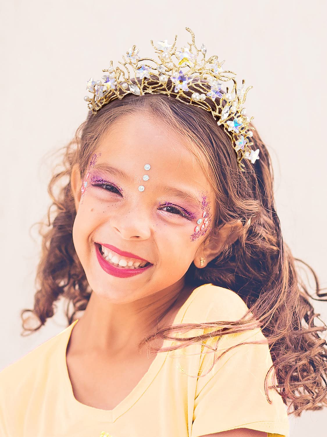 SWEETV Mermaid Tiara for Girls Women, Gold Princess Crown Diadem, Jeweled Headpiece Costume Hair Accessories for Birthday Prom Quinceanera Halloween