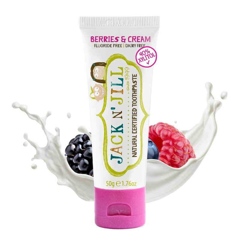 Jack N' Jill Natural Certified Toothpaste for Kids - Fluoride Free Kids & Toddlers Toothpaste, Gently Cleans Teeth, Helps Soothe Gums, 40% Xylitol, BPA Free - Berries N' Cream, 1.76 oz (Pack of 1)