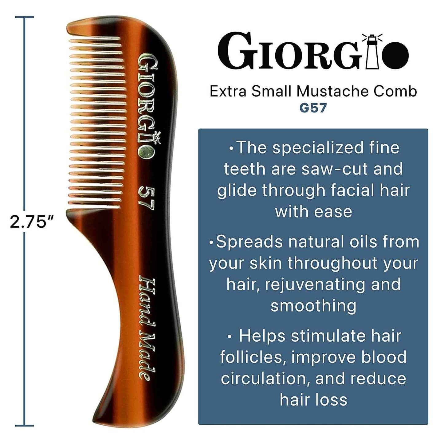 Giorgio Beard Combs Set - Handmade Combs Kit for Everyday Beard and Mustache Grooming - Includes Fine and Wide Tooth Pocket Dresser Comb + Straightening Mustache Comb, Handmade