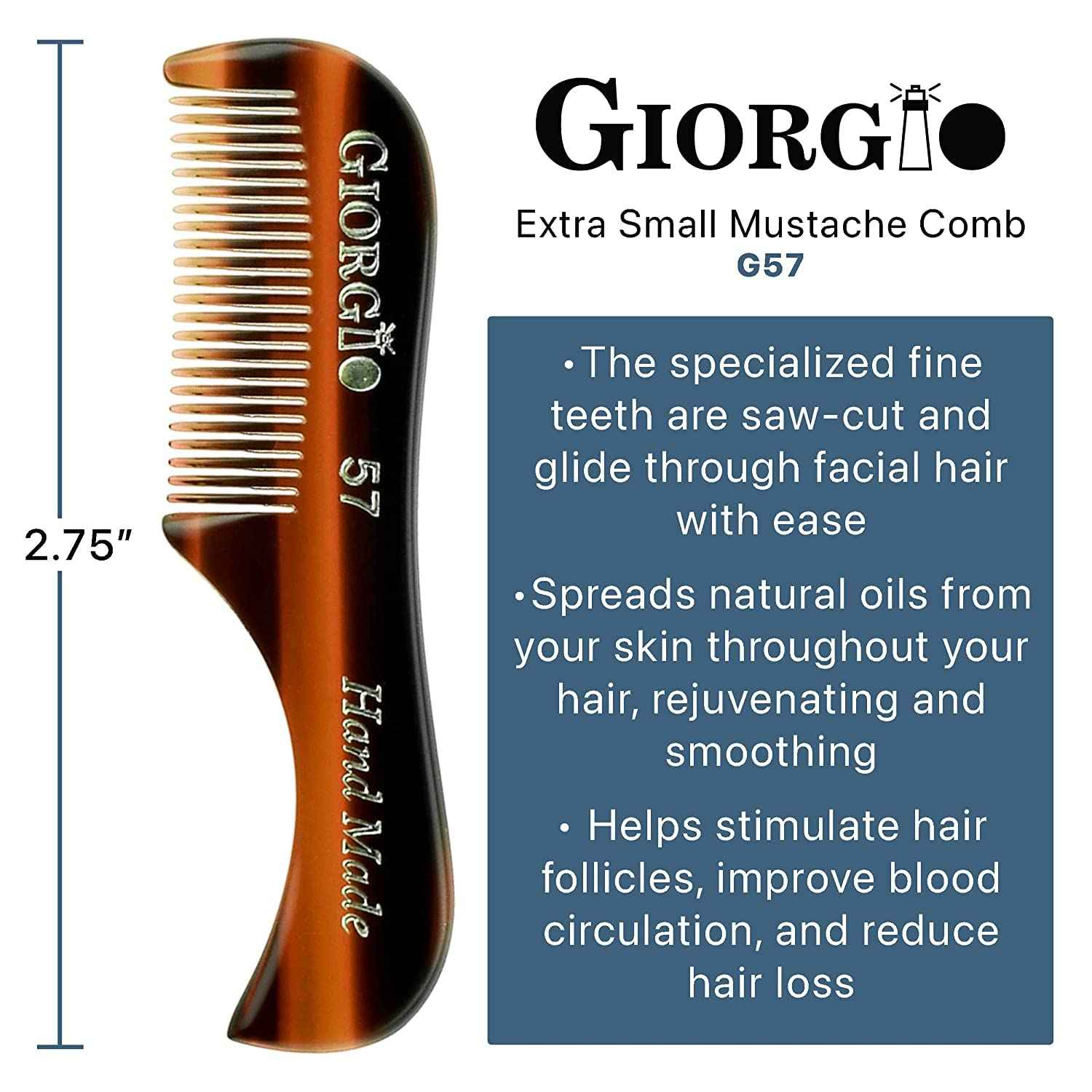 Giorgio Beard Combs Set - Handmade Combs Kit for Everyday Beard and Mustache Grooming - Includes Fine and Wide Tooth Pocket Dresser Comb + Straightening Mustache Comb, Handmade