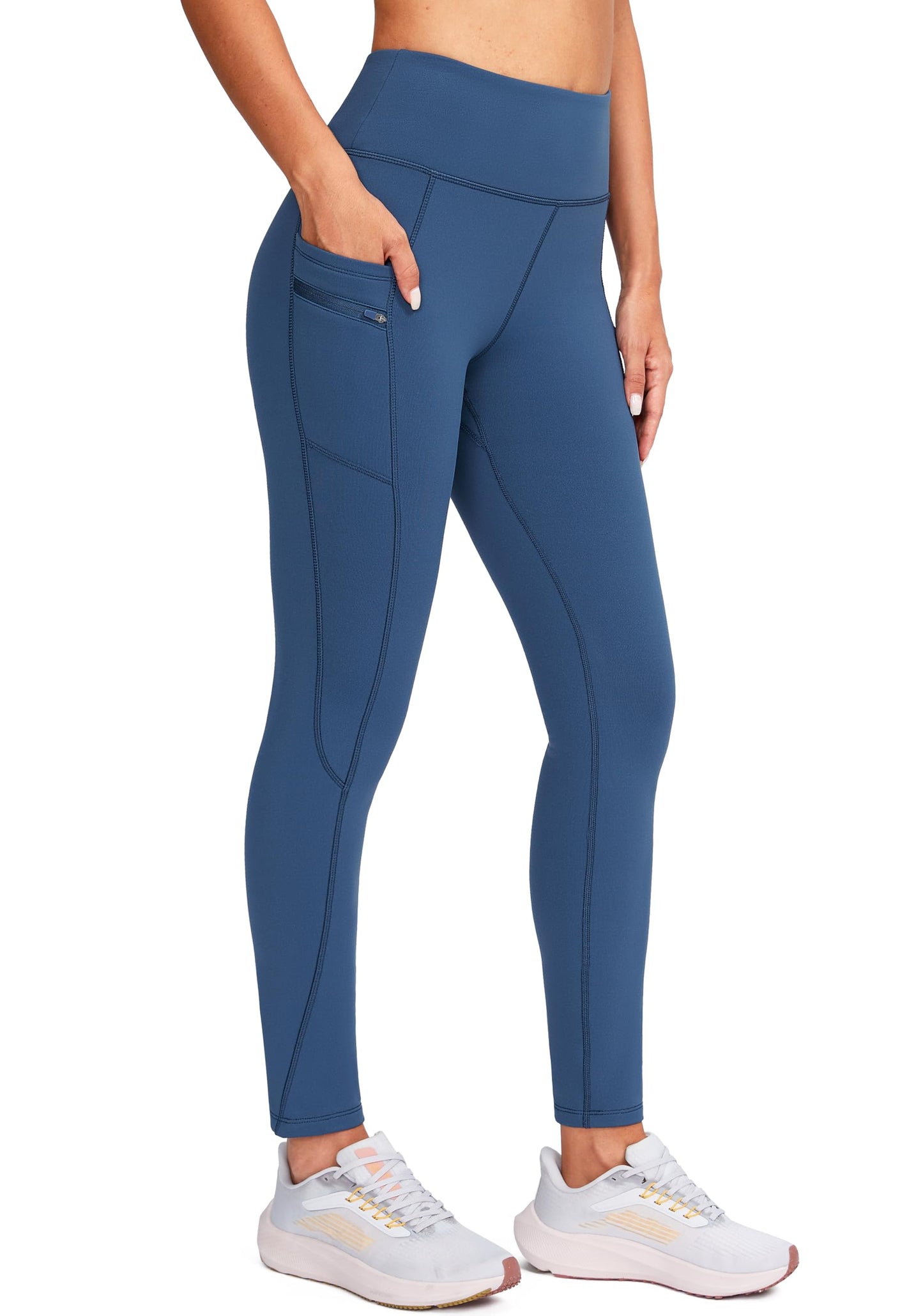 G Gradual Women's Fleece Lined Winter Leggings with Pockets Water Resistant High Waisted Thermal Warm Pants Running Hiking(Dark_Blue,S)