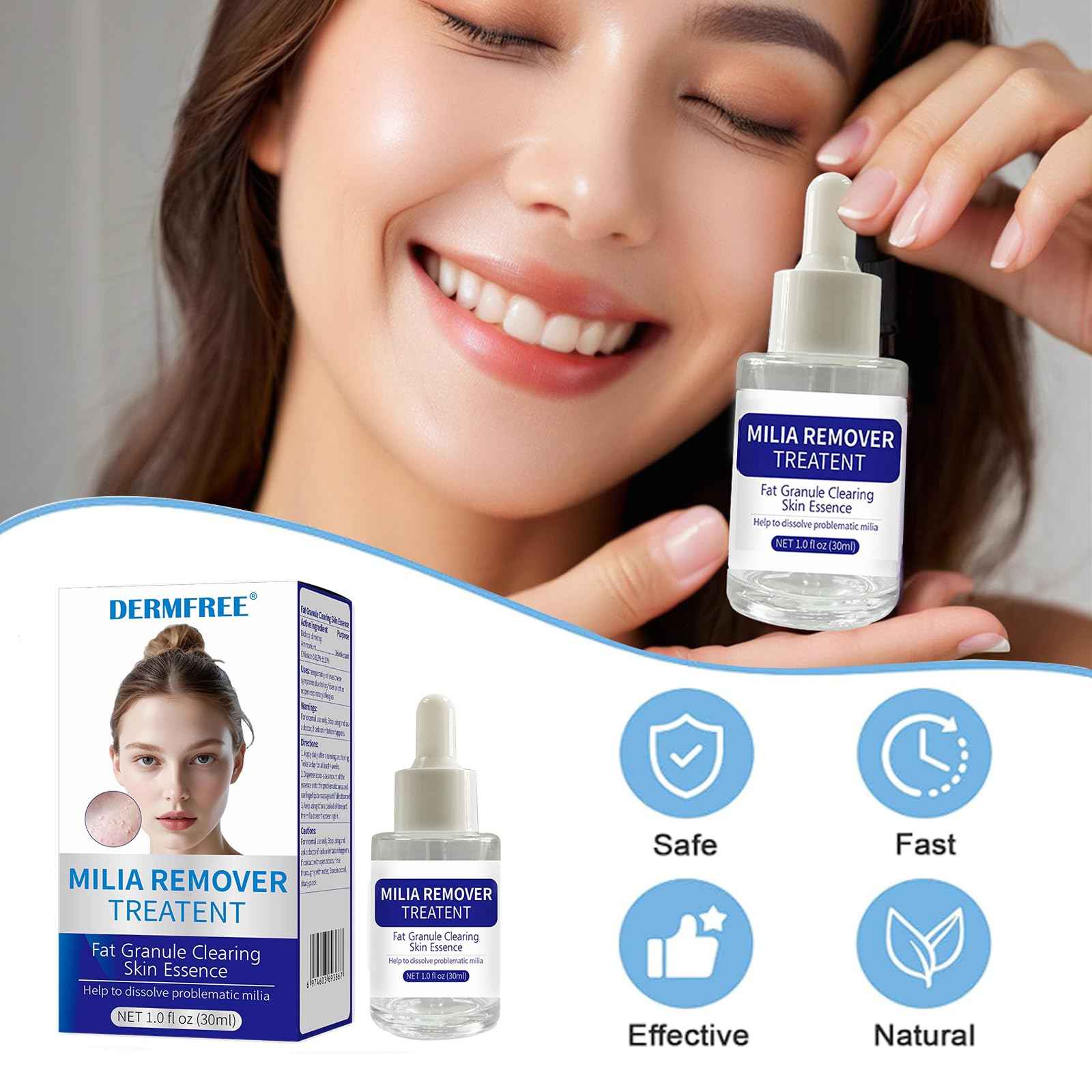Dermfree Milia Remover Treatment, Milia Spot Treatment with Salicylic Acid Milia Acne Serum Clearing Skin Essence(30ML)