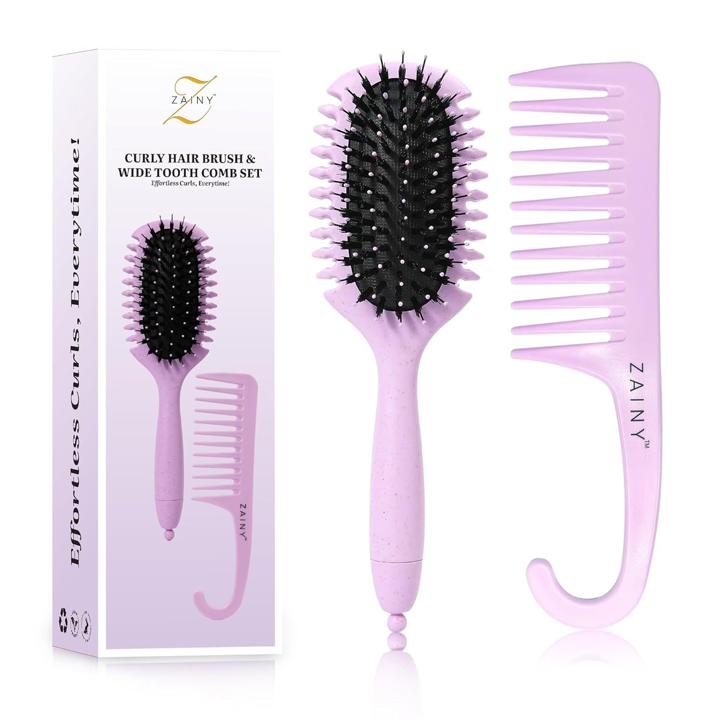 Curly Hair Brush Set - 2PC Defining Brush & Styling Comb for Wavy & Curly Hair | Ideal for Women, Kids & Men