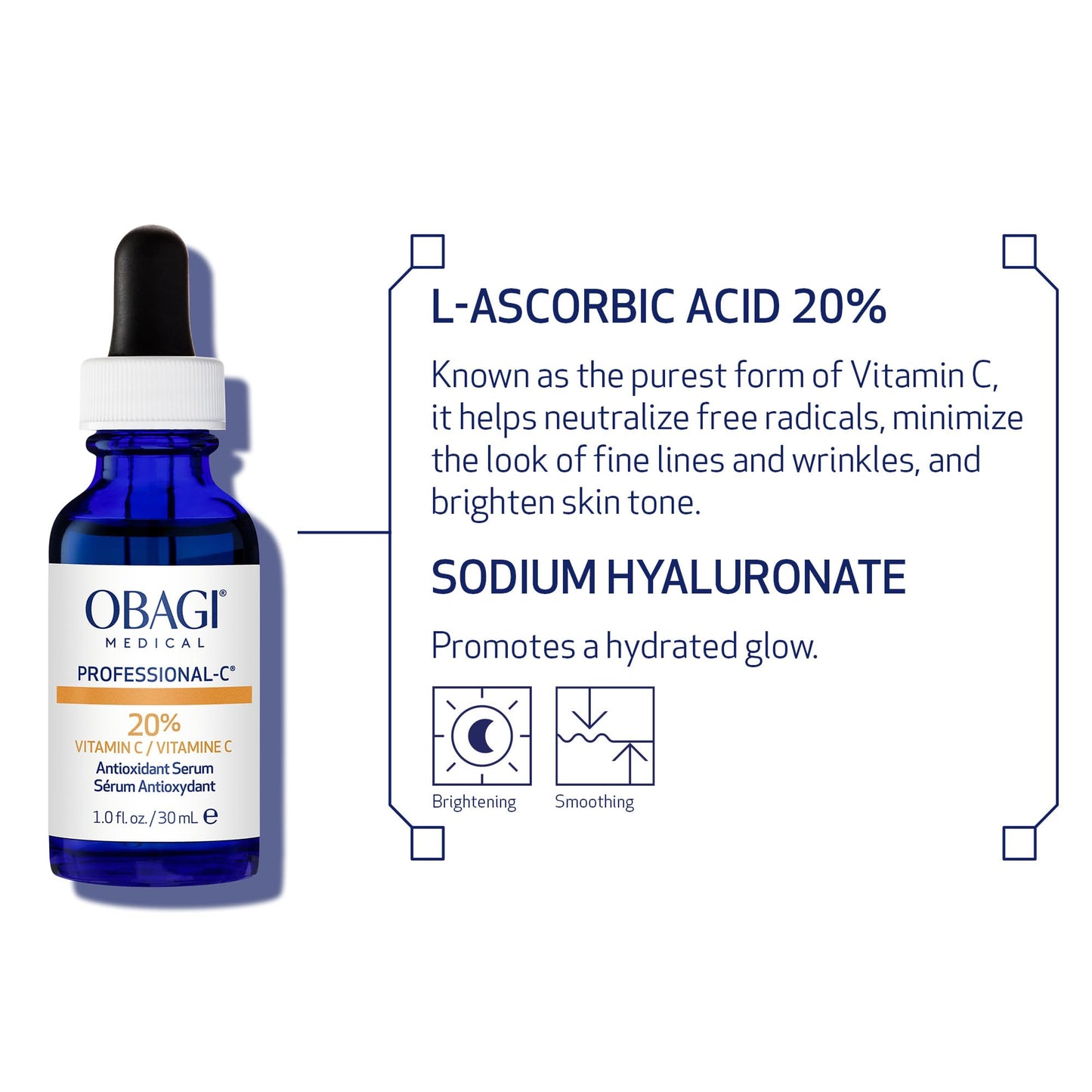 Obagi Professional C Serum 20%, Vitamin C Facial Serum with Concentrated 20% L Ascorbic Acid for Normal to Oily Skin, 1.0 Fl Oz
