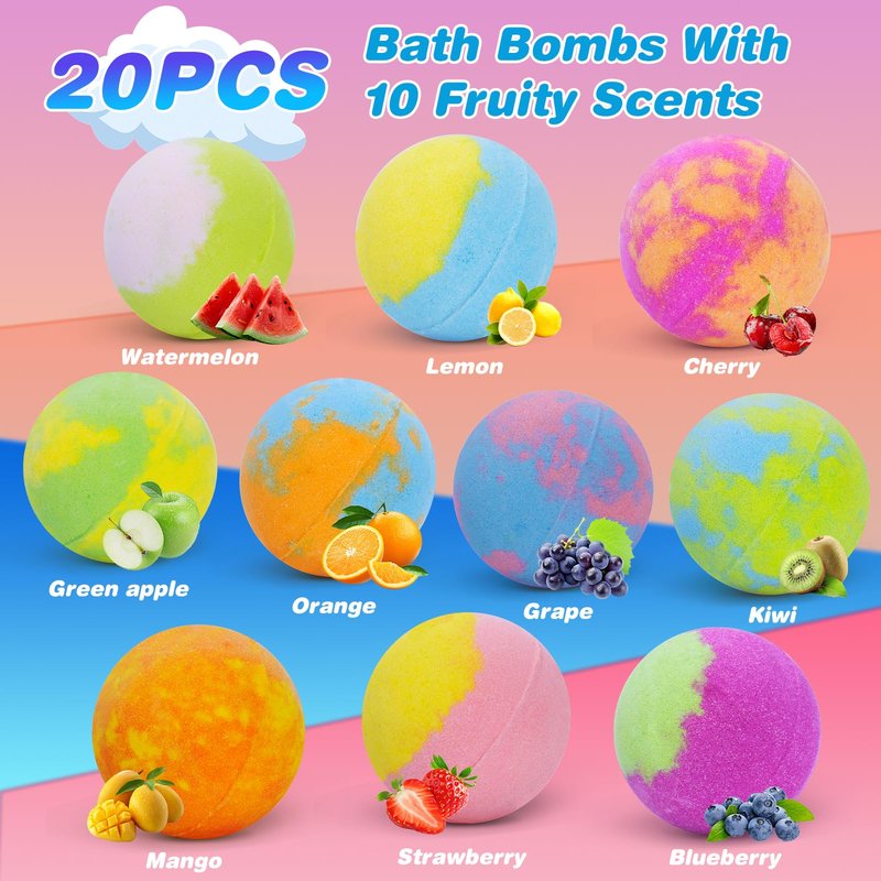 Bath Bombs for Kids with Surprise Toys Inside, 20 Pack Easter Bath Bombs Gift Set for Girls Boys, Handmade Bubble Bath Fizzy Balls Ball for Easter Basket Stuffers, Birthday