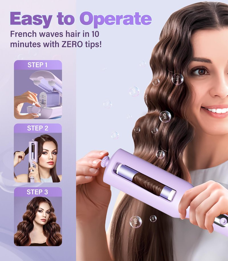 Dual Voltage Hair Dryer Brush for Travel,4 in 1 Blow Dryer Brush,Hair Crimpers and Wavers with Cool Airflow,Volumizer,110-240V Dual Voltage with European Plug Adapter(Purple)
