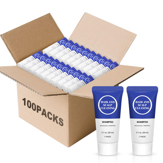 RSQAZQ Travel Size Shampoo, Mini Shampoo Gel Set, Individually Wrapped Bulk, Trial Sample Small Single Use Toiletries Amenities Kit for Men & Women for Hotel/Camping/Homeless 0.7 Fl Oz (Pack of 100)