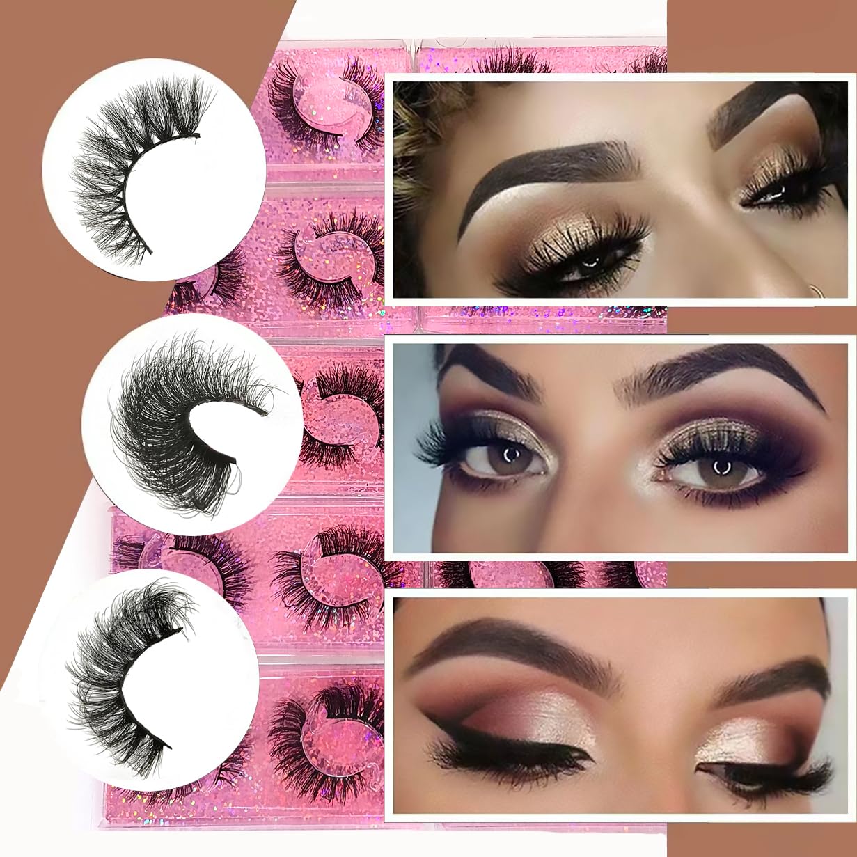 Fluffy False Eyelashes - 12-15mm Natural Look Faux Mink Lashes | 60 Pairs in 10 Styles