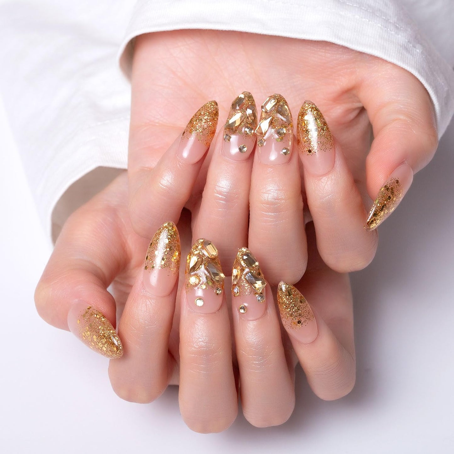 Press On Nails Chateau Glimmer - Handmade Full Cover Crystals | Reusable Almond 1.0 in