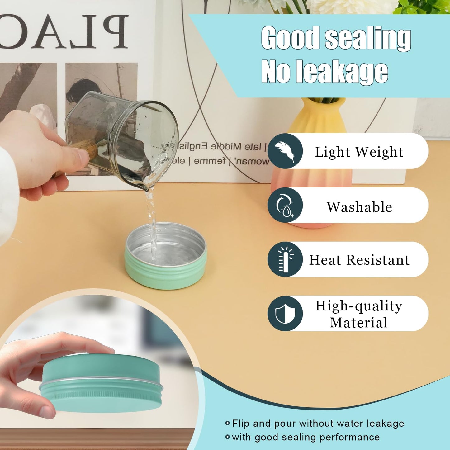 LIYAR Aluminum Tins with Lids for Salve, Salve Tins Container Round Cosmetic Tin Jars Candle Jars Aluminum Tin Cans with Screw Lids for Spice,Salve,Candles(Mint Green) (Mint Green, 48 Pack - 1 oz)