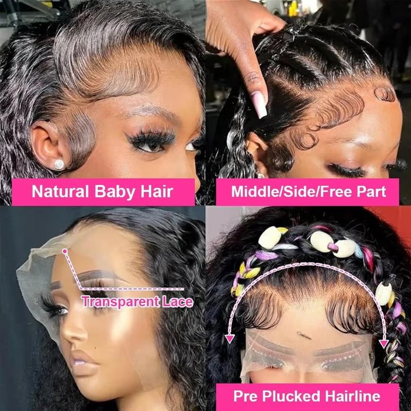 13x4 HD Lace Frontal Closure Deep Wave Ear to Ear Lace Frontal Closure Human Hair Pre Plucked 12 Inch Unprocessed Brazilian Curly Virgin Hair Extensions Natural Black