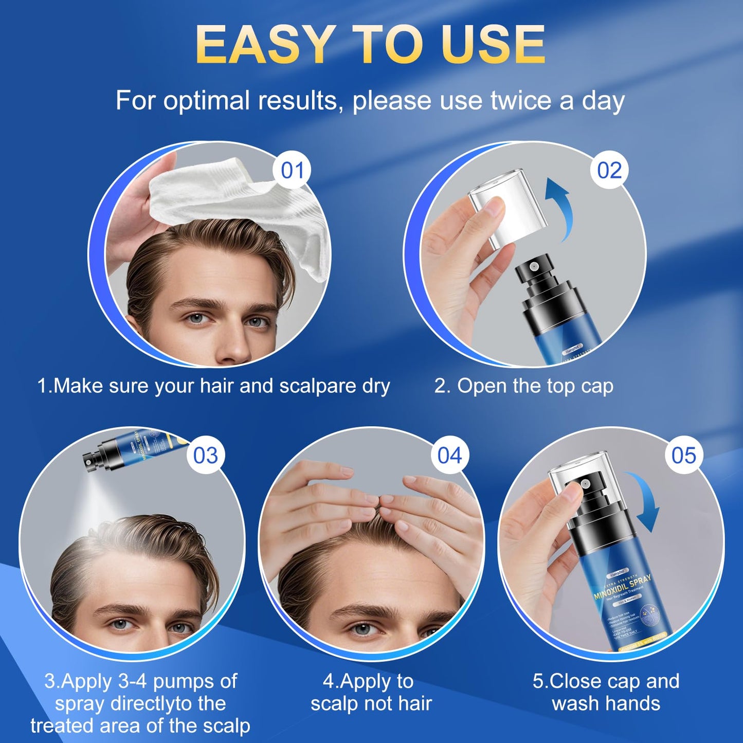5% Minoxidil Spray for men-Supplied with a minoxidil applicator， Infused with Biotin, Hair Growth Treatment, Supports Thicker and Fuller Hair & Beard (21oz, 10 Month Supply)