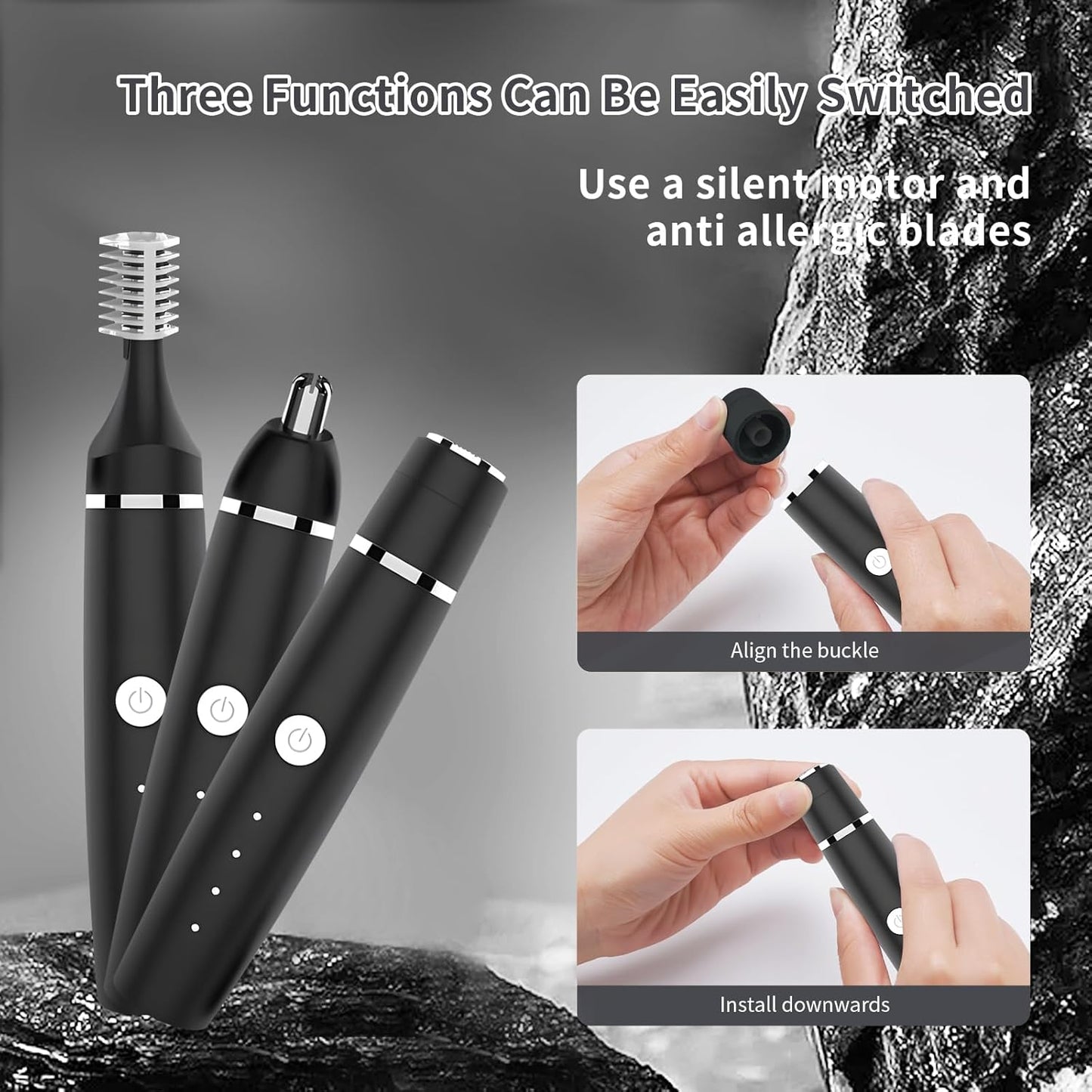 Nose Hair Trimmer - 3-in-1 Electric Shaver for Men & Women | Waterproof & Rechargeable, Portable Design (Black)