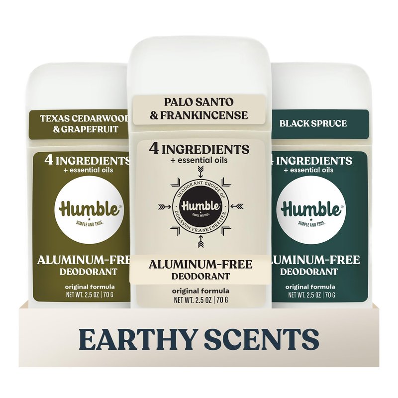 Humble Aluminum-Free Deodorant for Women & Men, Earthy Scents Variety Pack - Clean & Fresh Natural Deodorant Stick with Essential Oils for Long-Lasting Odor Control - 3 Pack