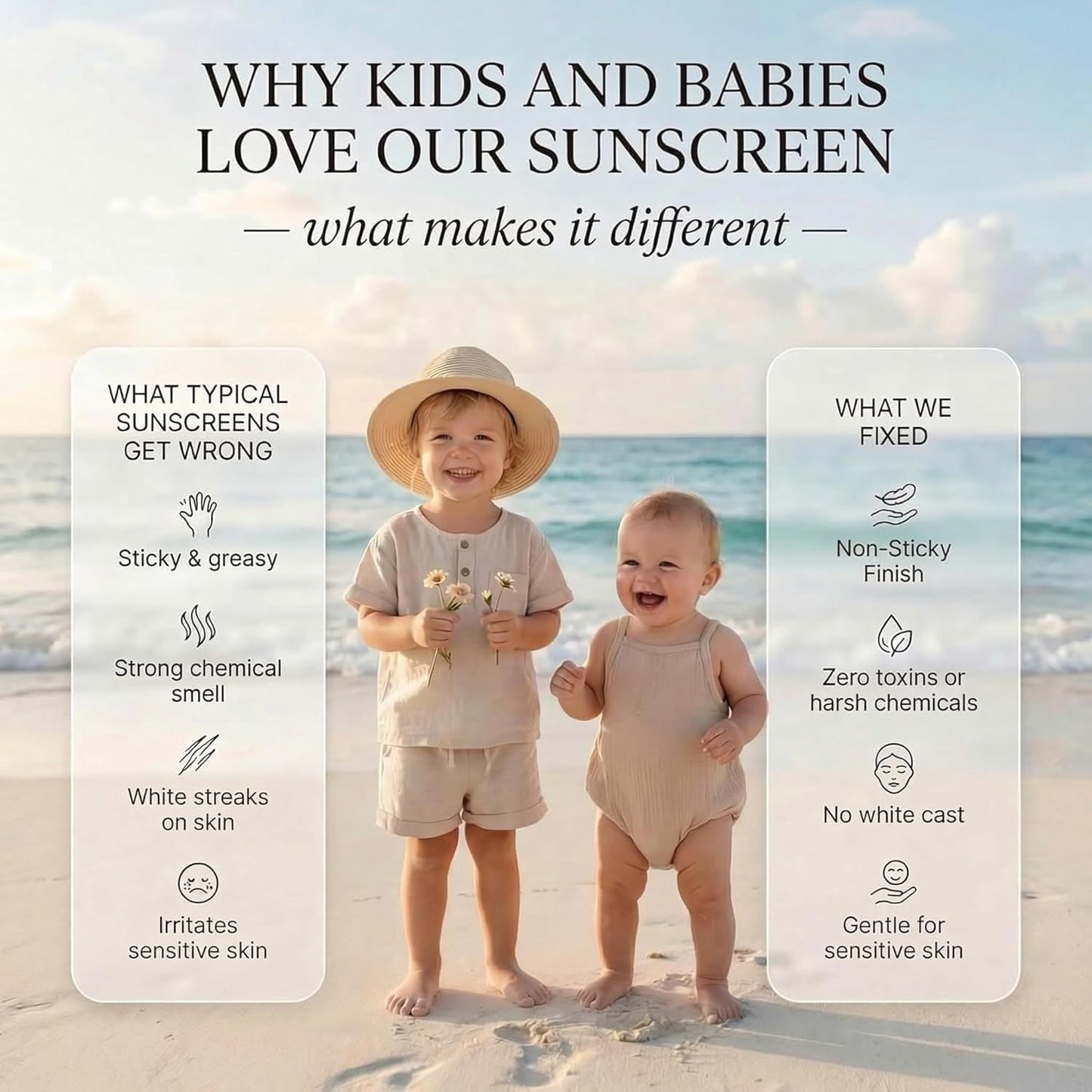 Clean + Kind Kids Sunscreen Mineral SPF 40 Vanilla — Non Toxic Baby & Toddler Sunblock with Non-Nano Zinc Oxide, Grass-Fed Tallow, Natural Reef-Safe Sun Lotion, No White Cast for Sensitive Skin