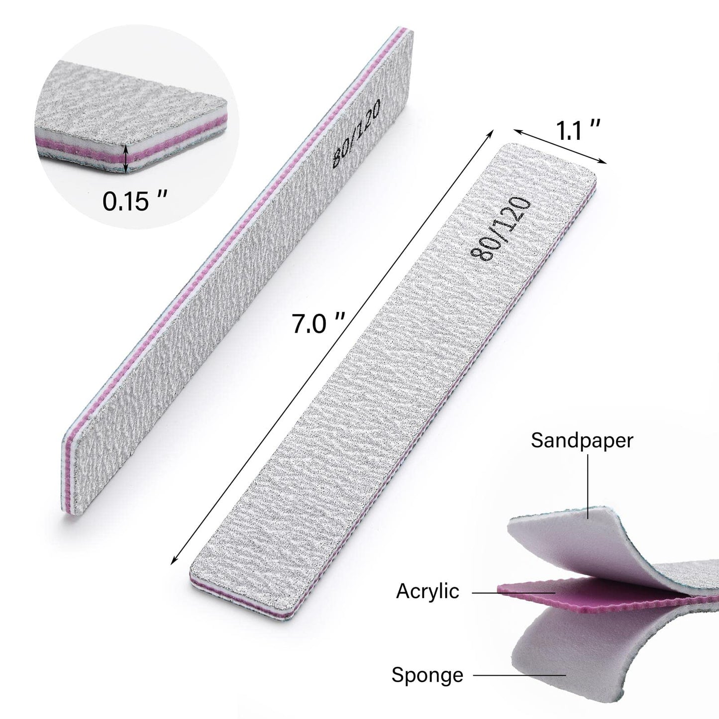 100 Pcs Nail Files for Acrylic Nails 80/120 Grit Double Sides Emery Boards Professional Nail Buffering Files