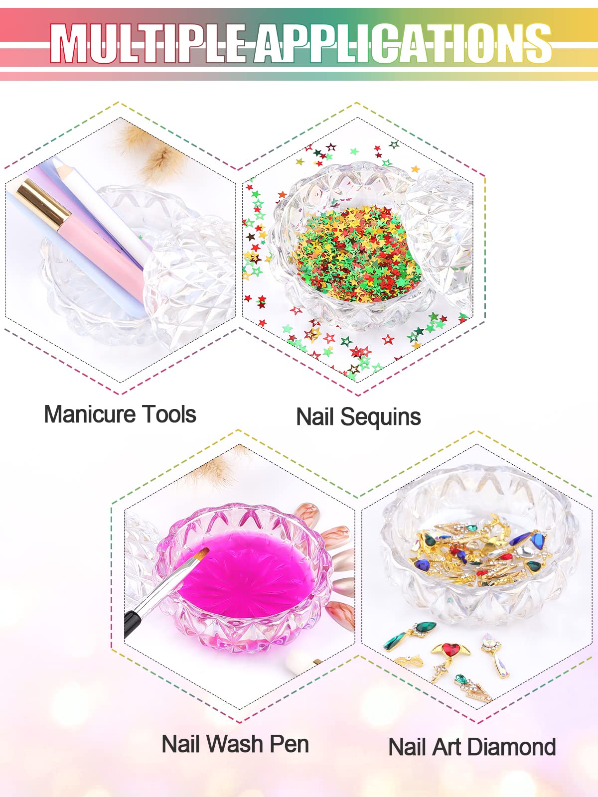 TOROKOM Monomer Dish with Lid Dappen Dish Nail Cup Glass Nail Dish for Liquid Powder Monomer Holder Laser Color Damping Dapping Dish for Acrylic Nails