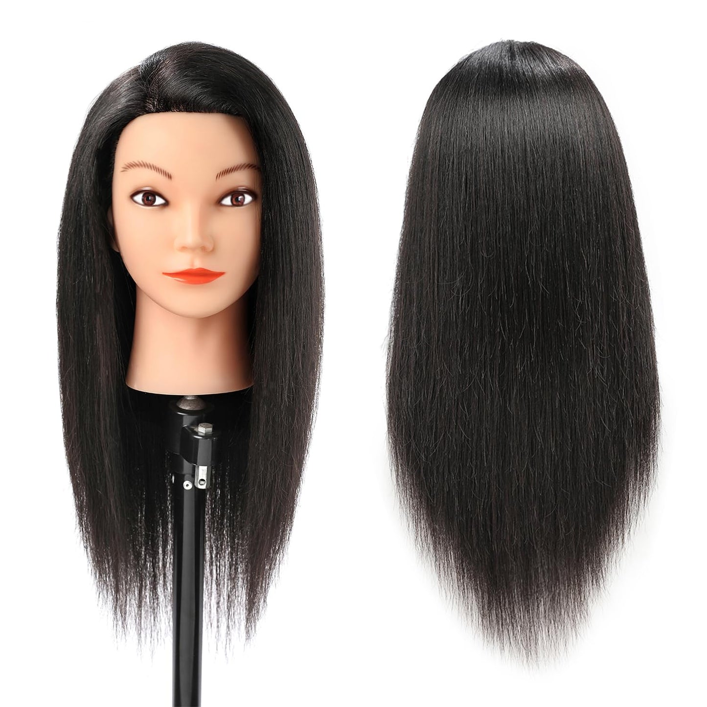 Human Hair Mannequin Head for Hair Practice - 20-22 Inch Cosmetology Doll with Clamp | Natural Black