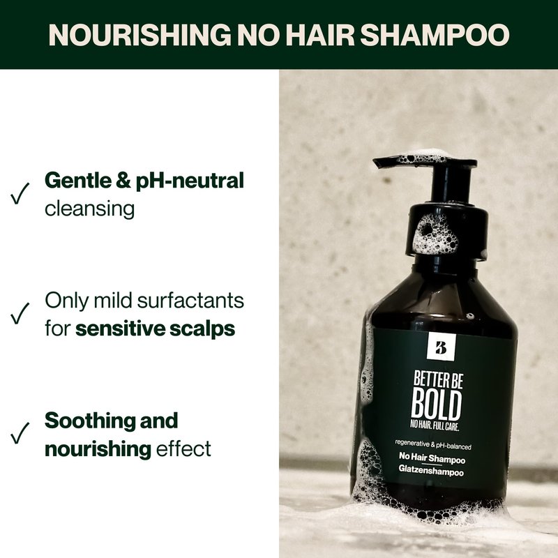 BETTER BE BOLD Nourishing No Hair Shampoo, Gentle Cleansing for Bald Heads, pH-Neutral, Soothes irritated Scalp, Almond Oil & Aloe Vera, Made in Germany, 6.76 Fl Oz