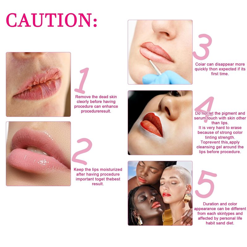 BB Lips Serum Starter Kit - Semi-Permanent Makeup Treatment with 4 Liquid Lip Pigments & Exfoliating Gel