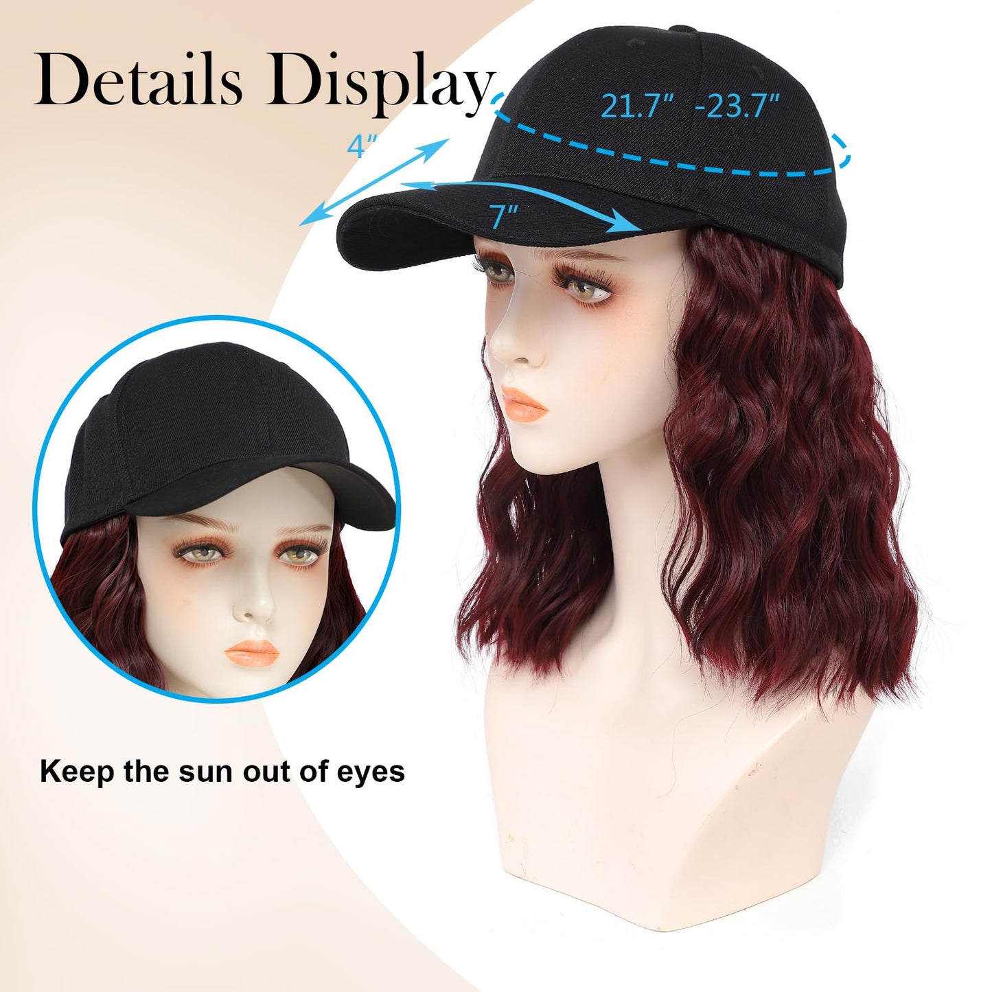 AliRobam Hat Wig Baseball Cap with Short Pre-Twisted Passion Twist Hair Extensions Ombre Brown Synthetic Curly Ends Braids Sewed in Adjustable Black Baseball Hat Wig for Black Women(12inch, T27)