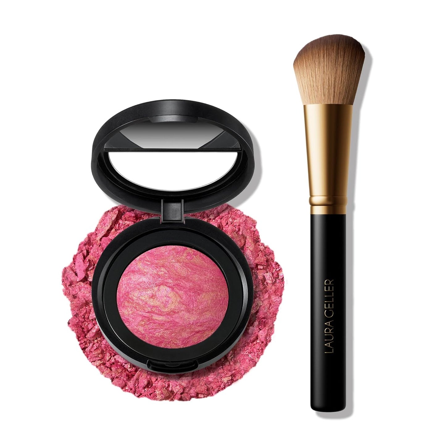 Laura Geller Baked Blush-n-Brighten | Sunlit Rose with Angled Blush Brush Bundle