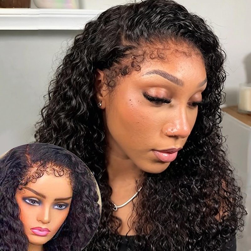 Uioxvn Glueless Wigs Human Hair Pre Plucked Pre CutLace Front Wigs for Black Women 180 Density WaterWave Bob wig Human Hair Curly wig (12 lnch)