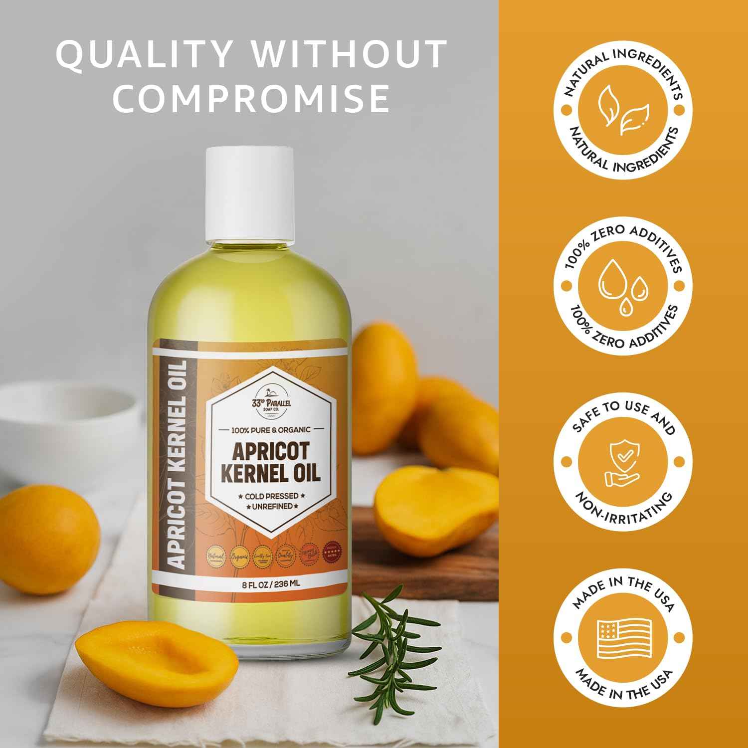 Organic Apricot Kernel Oil (16 Oz) Premium Cold Pressed Unrefined | 100% Pure Apricot Kernel Oil for Skin, Face, Hair, Soap Making, Massage | Carrier for Essential Oils | Available Bulk | 16 FL OZ