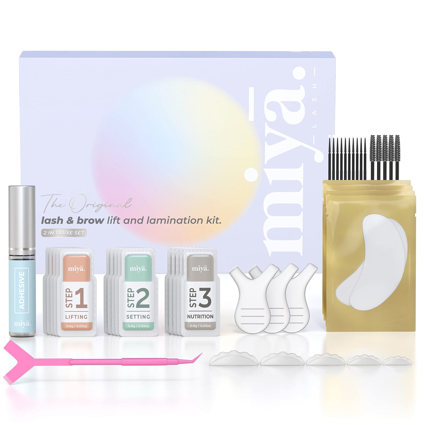 MIYA LASH 2 in 1 Lash Lift & Brow Lamination Kit | Instant Fuller Eyebrows, Eyelashes | Salon Result lasts 8 weeks | Professional LVL, Perm, Laminate with Silicone Shields, Lash Picks