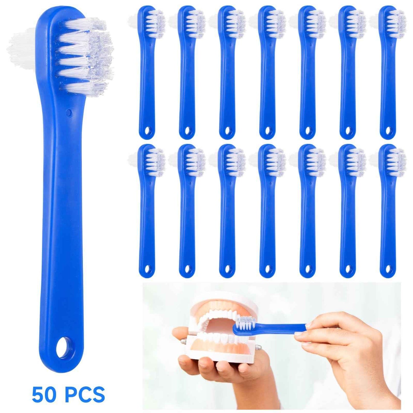 OMISTAR 50 PCS Denture Brushes Dual-Sided Bristle Individually Firm Hard Bristle Toothbrush Denture Cleaner Brush for Retainers False Teeth Braces