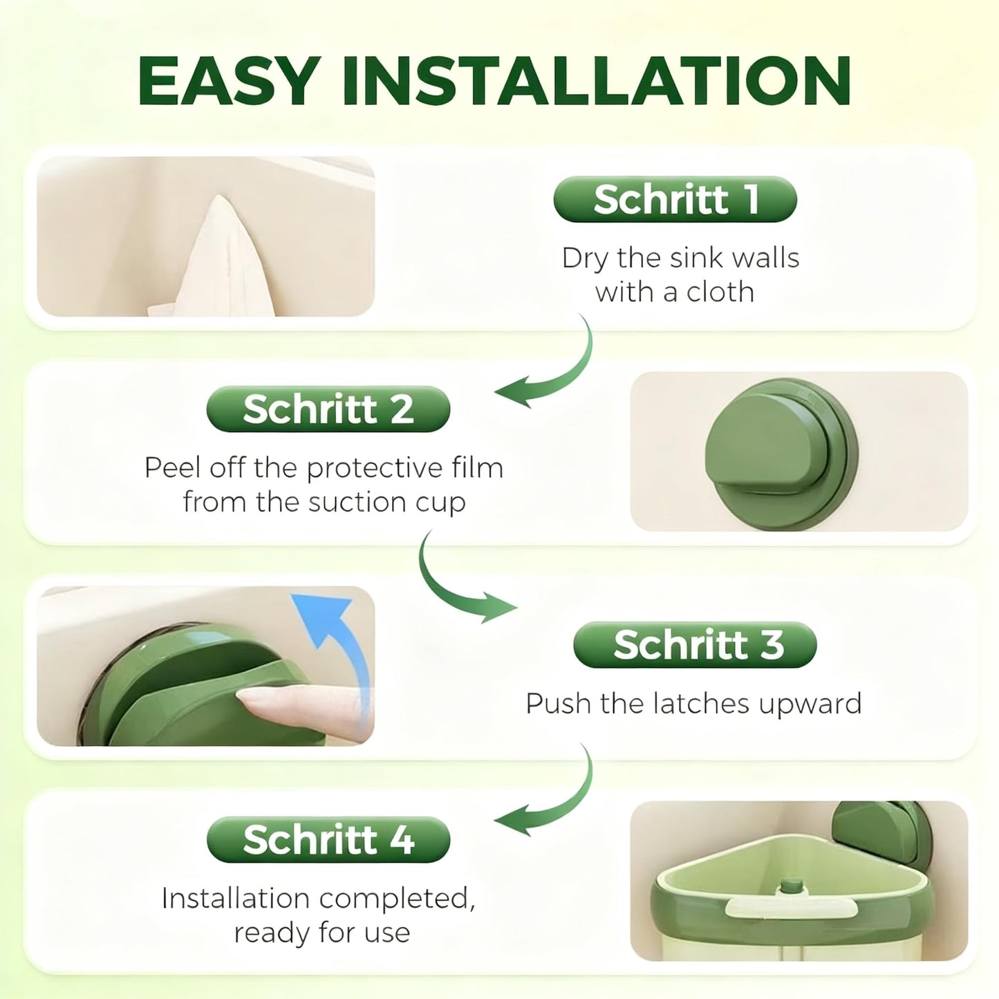 Corner Sink Strainer,2025 New Suction Cup Press Sink Strainer Basket,Automatic Dumping food Waste Catcher for Sink,Faucet Sponge Storage Rack,Corner Sink Trash Catcher for Food Waste (Green 1PCS)