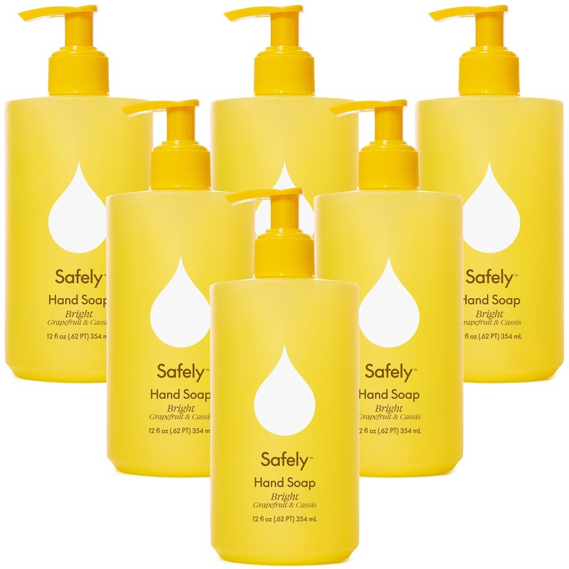 Safely Hand Soap - Plant-Based Moisturizing Aloe & Coconut Formula with Signature Bright Scent | Paraben-Free, Skin-Calming | Liquid Hand Soap Refill, 12 fl oz, Pack of 6